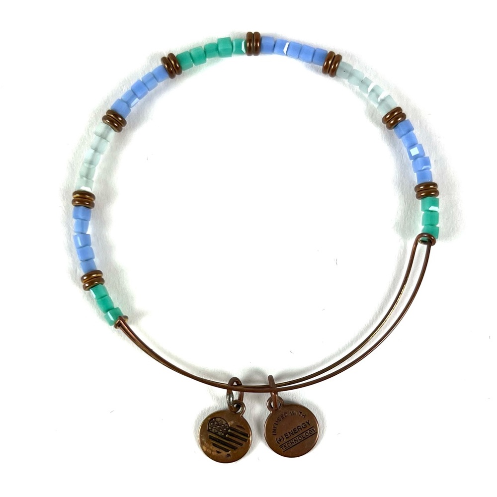 Alex And Ani Orbit Teal & Purple Beaded Bangle Stretch Bracelet